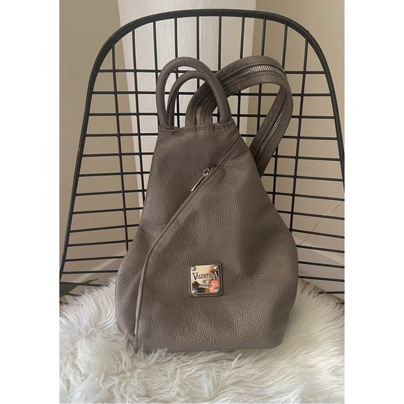 VALENTINA Genuine Leather Convertible Sling Backpack in Elephant Grey - Picture 2 of 12